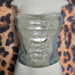 Kill The Lights Distreseed Denim Corset Top